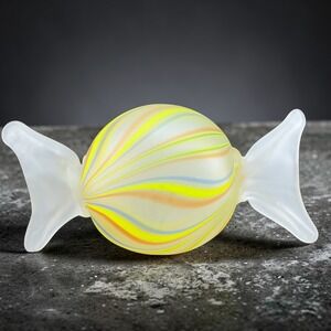 Frosted Art Glass Candy Sculpture Multi Color Striped Hand Blown Decor Figure